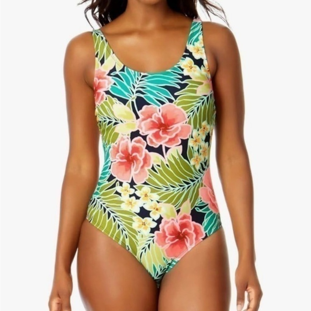 New Hurley Women’s One Piece UPF 50+ Tropical Floral swimsuit size large NWT